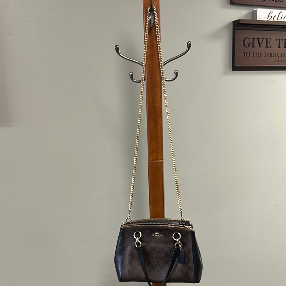 Coach Brown Signature Crossbody with Gold Chain Strap